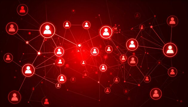 Abstract network of interconnected people in red