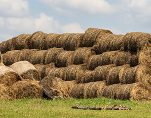 A pile of hay is stacked on top of another pile of hay