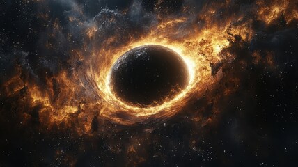 Naklejka premium Dark Planet Engulfed by Fiery Cosmic Energy in Deep Space planet space energy cosmic dark universe