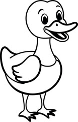 Coloring page cute duck on the water cartoon with outline and colored in illustration