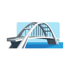 Obraz premium Illustration of a white arched bridge over blue water against a light blue sky.