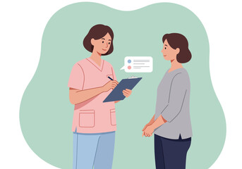Nurse Taking Notes from Patient During Consultation in Clinic
