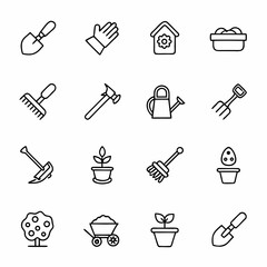 Gardening tools and equipment icons set vector illustration for garden and agriculture concept design 100