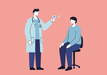 Doctor Checking Patient's Temperature with Digital Thermometer in Clinic