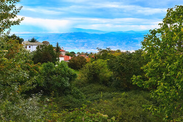 Obraz premium Aerial view of village in Pelion, Greece