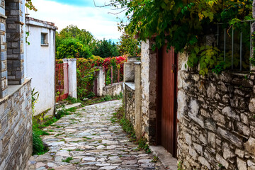 Street view at Portaria village of Pelion, Greece
