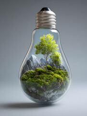 The electric light bulb as an idea or concept of energy saving. Neural network AI generated art