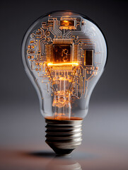 The electric light bulb as an idea or concept of energy saving. Neural network AI generated art