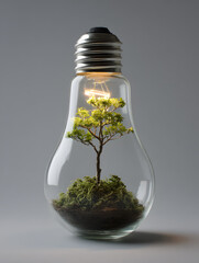 The electric light bulb as an idea or concept of energy saving. Neural network AI generated art