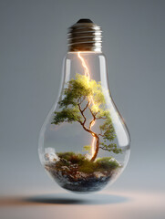 The electric light bulb as an idea or concept of energy saving. Neural network AI generated art