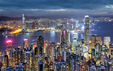 Fototapeta premium Hong Kogn downtown and building at night, China