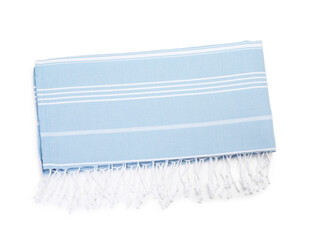 One folded beach towel isolated on white, top view