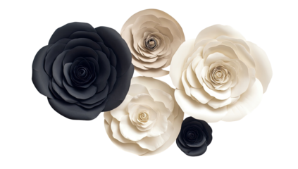 Cluster of layered paper roses in black and cream