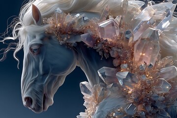 Enchanted steed surrounded by glowing crystals high resolution picture
