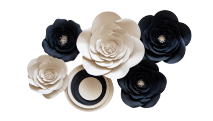Cluster of black and cream paper flowers