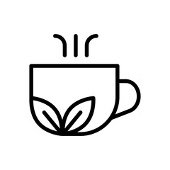 Herbal tea outline icon. Organic, natural, wellness, infusion, health, relaxation symbol. Isolated on white