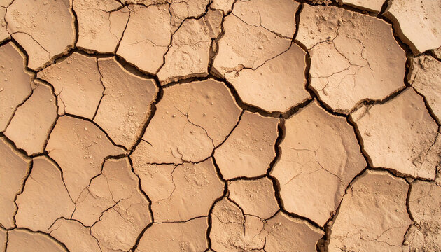 Cracked, parched earth reveals the severity of drought conditions.