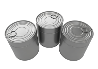 Set of Three Metal Cans with Pull Tabs on a Transparent Background