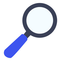 Magnifying glass icon in flat design, representing search, zoom, discovery, research, and data exploration functions.