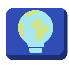 Flat lightbulb icon combined with globe graphic, symbolizing global innovation, sustainability, and creative digital solutions.