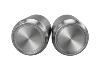 Pair of Shiny Vintage Silver Buttons with Detailed Circular Design on Transparent Background