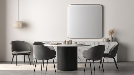 Fototapeta premium Contemporary dining area with a round table and upholstered chairs.