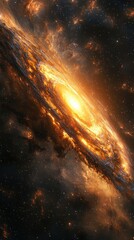 Fototapeta premium Abstract Cosmic Spiral Galaxy Glowing in Deep Space galaxy space cosmic glowing abstract spiral gold