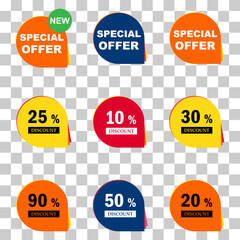 Set of Sale discount label icon, price offer symbol design, web sticker vector illustration .