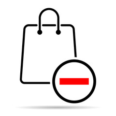 Shopping bag line shadow icon, supermarket paper plastic package sign, eco shop vector .