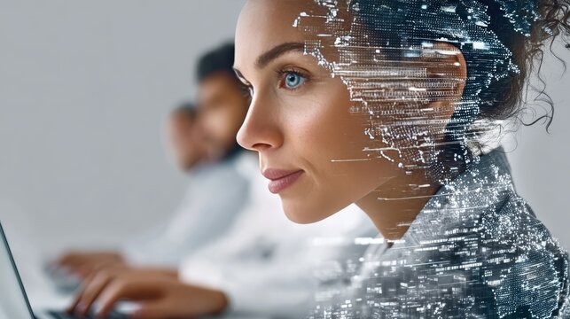 Creative Team Collaboration in a Modern Office with Advanced Technology and Cybernetic Devices