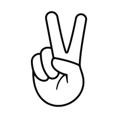 Hand peace victory icon, Hand gesture V sign for victory or peace line icon. Hand sing symbol. Vector illustration.