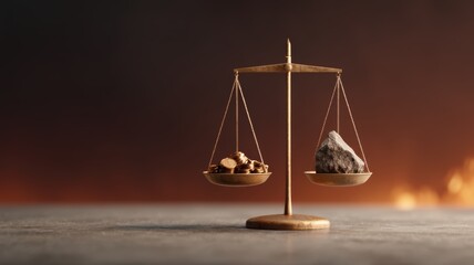 global economy policy challenges. A balanced scale with contrasting weights on each side against a blurred background.
