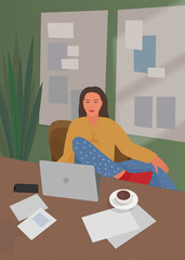 Freelancer working with laptop at home with coffee