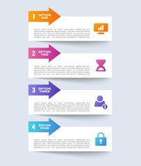 Arrows vertical infographic template for slide presentations. Four steps process infographic layout with business icons
