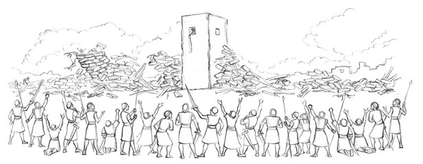 Obraz premium Pencil drawing. The Fall of the Walls of Jericho