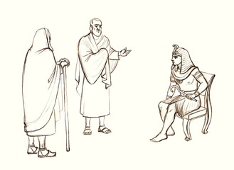 Moses and Aaron before Pharaoh. Pencil drawing