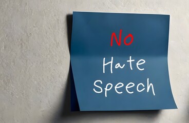 Blue note written NO HATE SPEECH , concept of banning hate speech, no more spread hate on social media platform on internet or real life