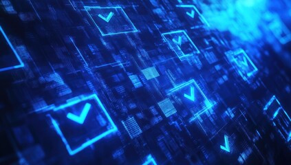 Abstract Technology Background with Glowing Arrows and Data Streams in Blue