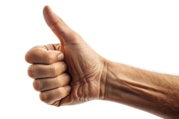 Elderly person s hand giving a thumbs up gesture isolated on transparent background