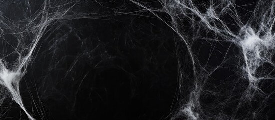 Naklejka premium Eerie Spiderweb Texture on a Deep Black Background for Halloween