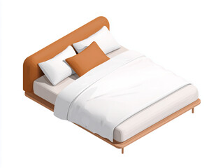 Modern Bed with Orange Headboard, Isometric View