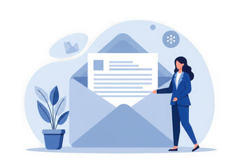 Ai generated image of woman holding a document from an open envelope isolated on transparent background