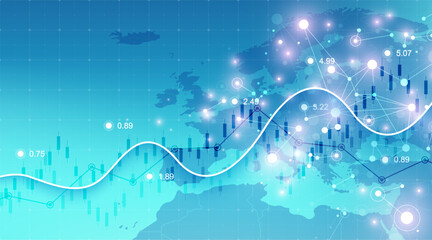 Stock market or Forex trading graph in graphic concept for financial investment or economic trends business idea design. Worldwide finance background. Vector illustration