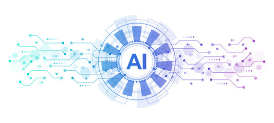 Artificial intelligence icon, sign, logo in the circuit line style. AI processor vector icon flat design. Motherboard digital chip AI. Machine learning design