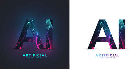 Artificial intelligence icon, sign, logo in the circuit line style. AI processor vector icon flat design. Motherboard digital chip AI. Machine learning design