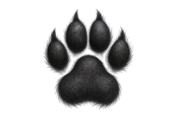 Textured Black Paw Print with Furry Edges, Symbolizing Wild Animals and Nature's Power