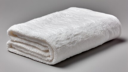 A folded white linen towel, crisp texture, spa-like serenity, clean minimalism