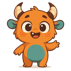 Fototapeta premium cartoon monster with a small body, two curved horns on its head