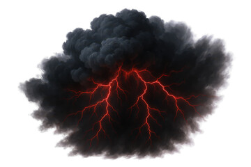 Dramatic Thunderstorm Cloud with Intense Red Lightning Strikes Illuminating the Dark Sky