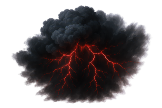 Dramatic Thunderstorm Cloud with Intense Red Lightning Strikes Illuminating the Dark Sky